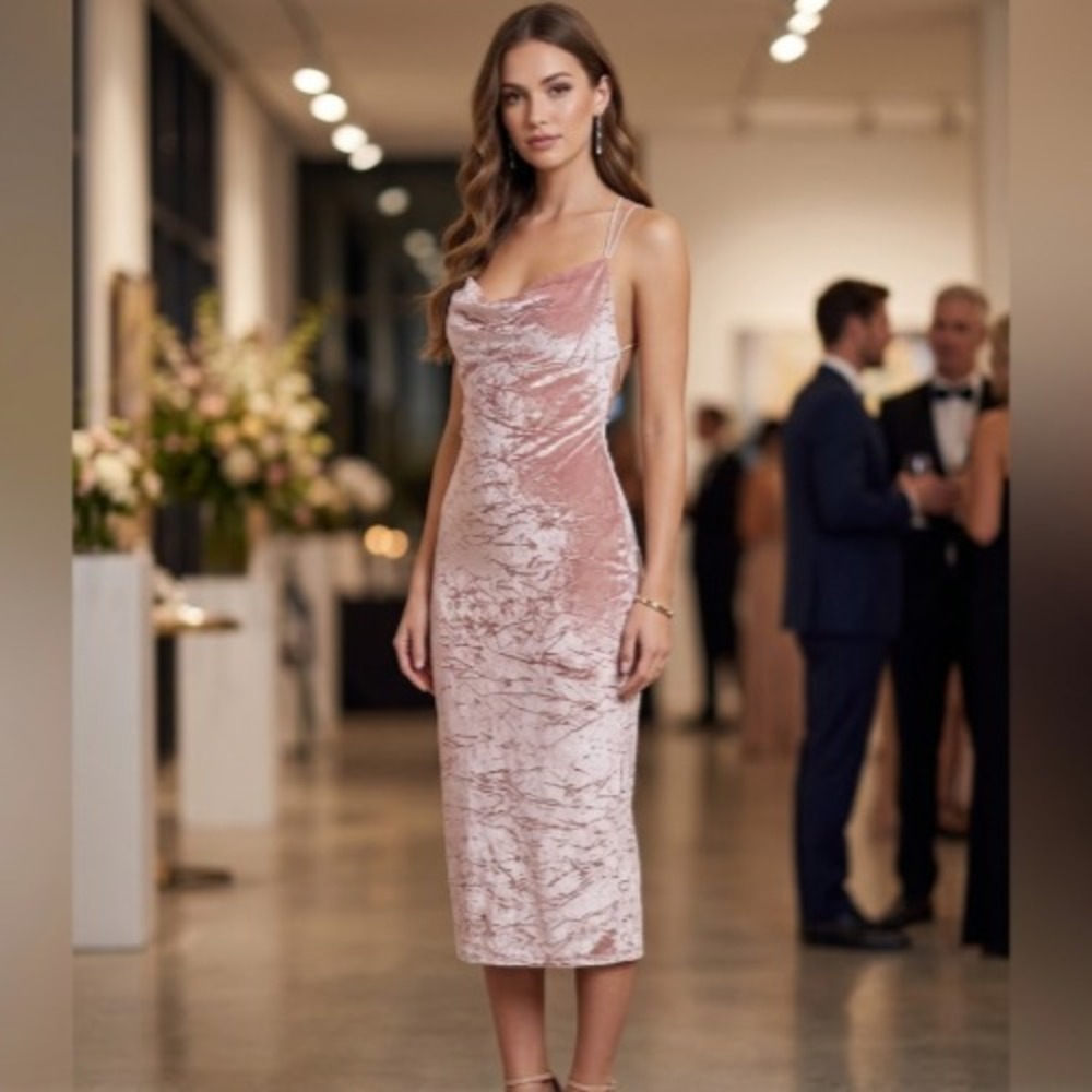 Topshop Velvety Midi Dress Size‎ 8 Bodycon Stretchy Party Wedding Date-night